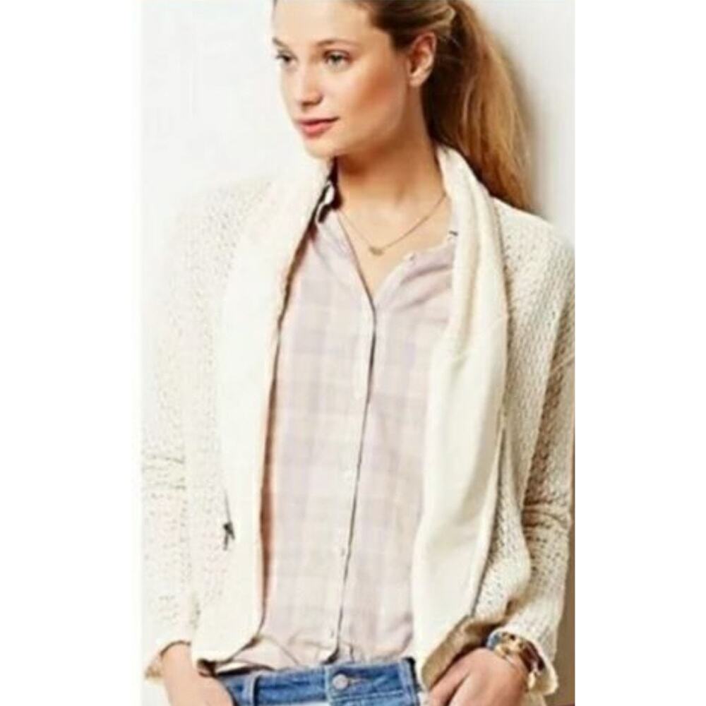 Anthropologie  xLeft Coast Collection by Dolan Cream Knit Zip Front Cardigan MED